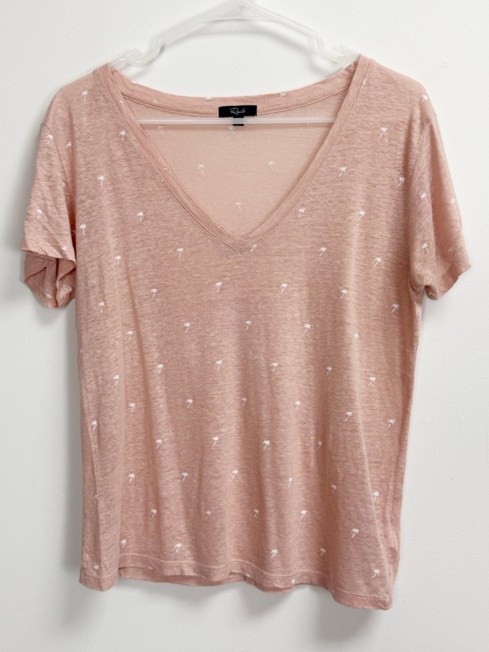 Rails VNeck Linen Cara TShirt Womens Small Pink Palm Trees Short Sleeve Tee Top